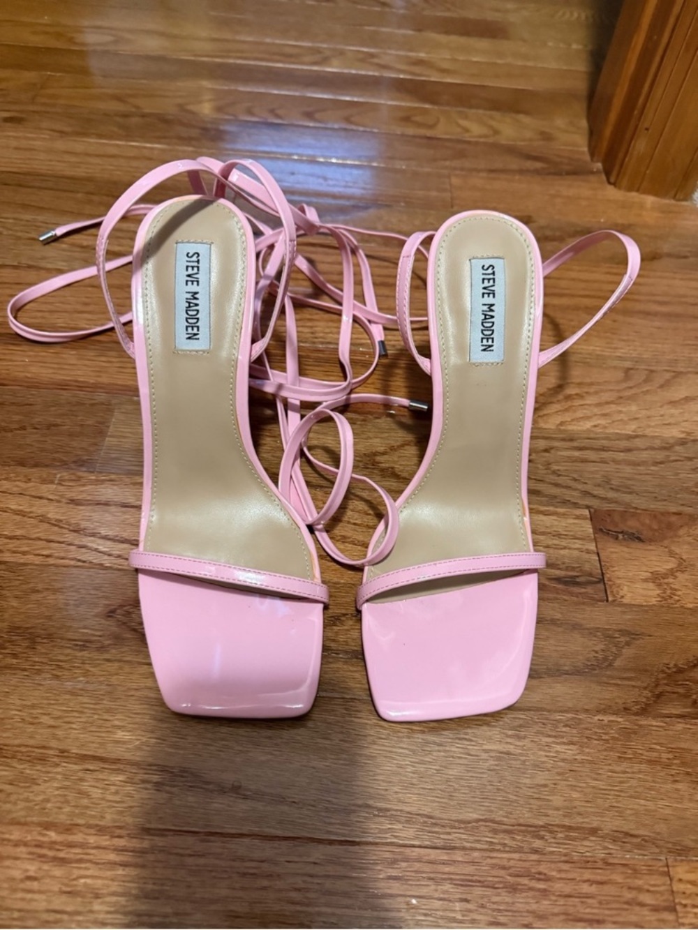 Steve Madden Pink Patent Lace-Up Square Toe Heels